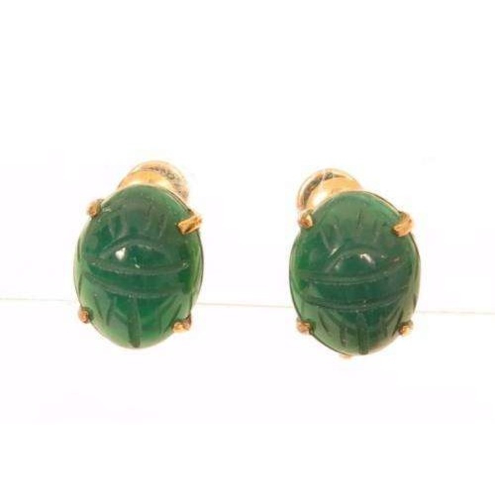 Vintage Green Onyx Scarab Egyptian Revival Gold Filled‎ WRE 12K GF Earrings